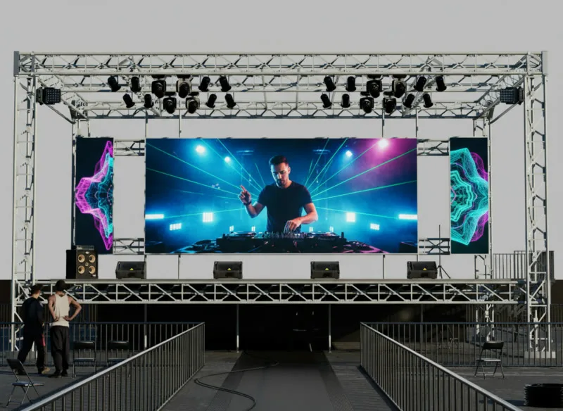 pantalla-led-exterior-eventos Pantalla LED de exterior instalada en una estructura para eventos