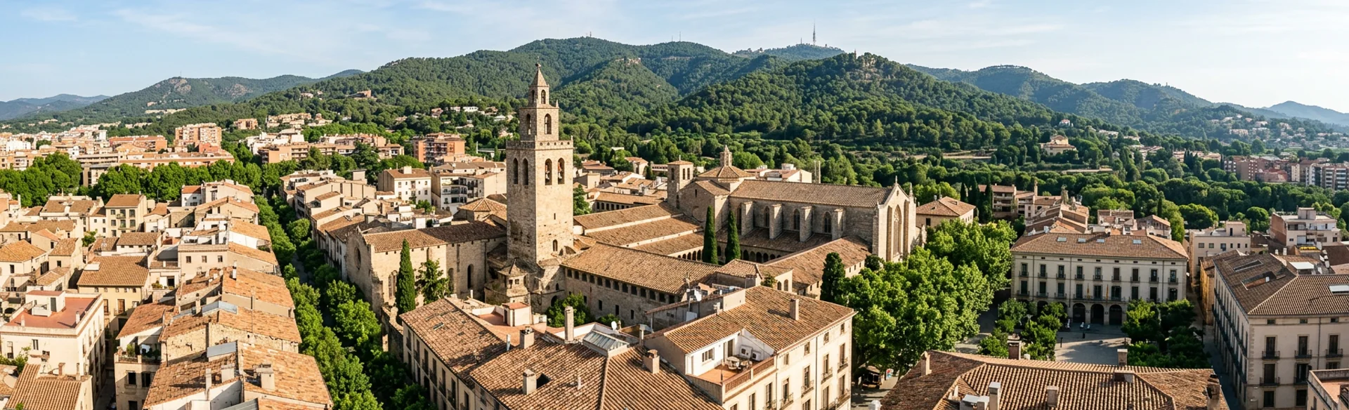 Vista panorámica de Sant Cugat del Vallès con el campanario del monasterio